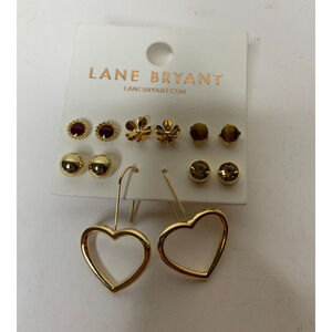 Lane Bryant Earrings Set Dangle Hearts Flowers Gold Plated 6 Pairs NEW